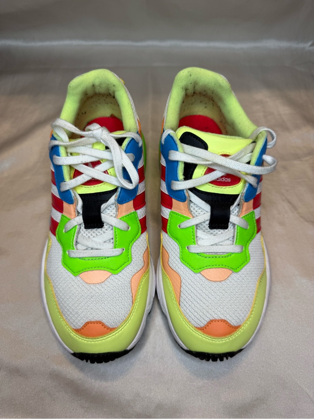 adidas Kids White Neon Green Orange Blue Accent Sneakers